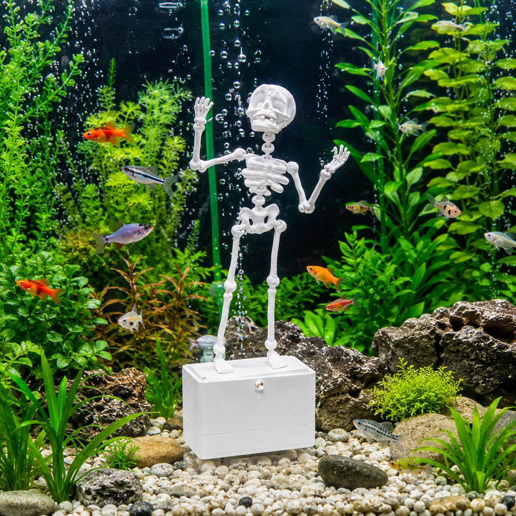 Dancing Skeleton Aquarium Ornament | Self-Balancing Floating Skeleton Decoration for Fish Tank | Unique 3D Printed Aquarium Decor | Safe for Freshwater & Saltwater Tanks | Black