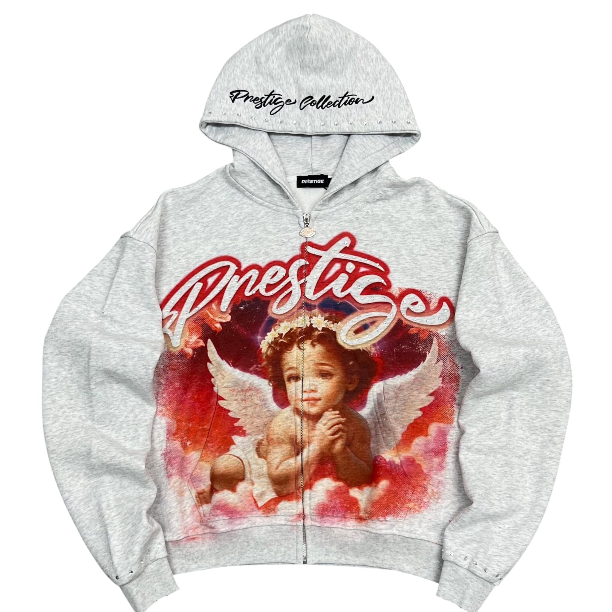 Heather Grey Prestige Angel Hoodie Red