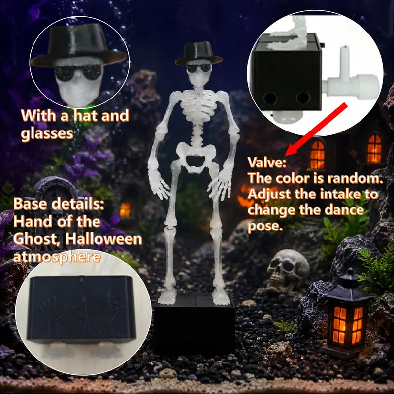 Dancing Skeleton Aquarium Ornament | Self-Balancing Floating Skeleton Decoration for Fish Tank | Unique 3D Printed Aquarium Decor | Safe for Freshwater & Saltwater Tanks | Black